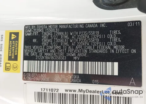 2011 Lexus Rx 350 из США, поврежденный, VIN 2T2ZK1BA1BC056563